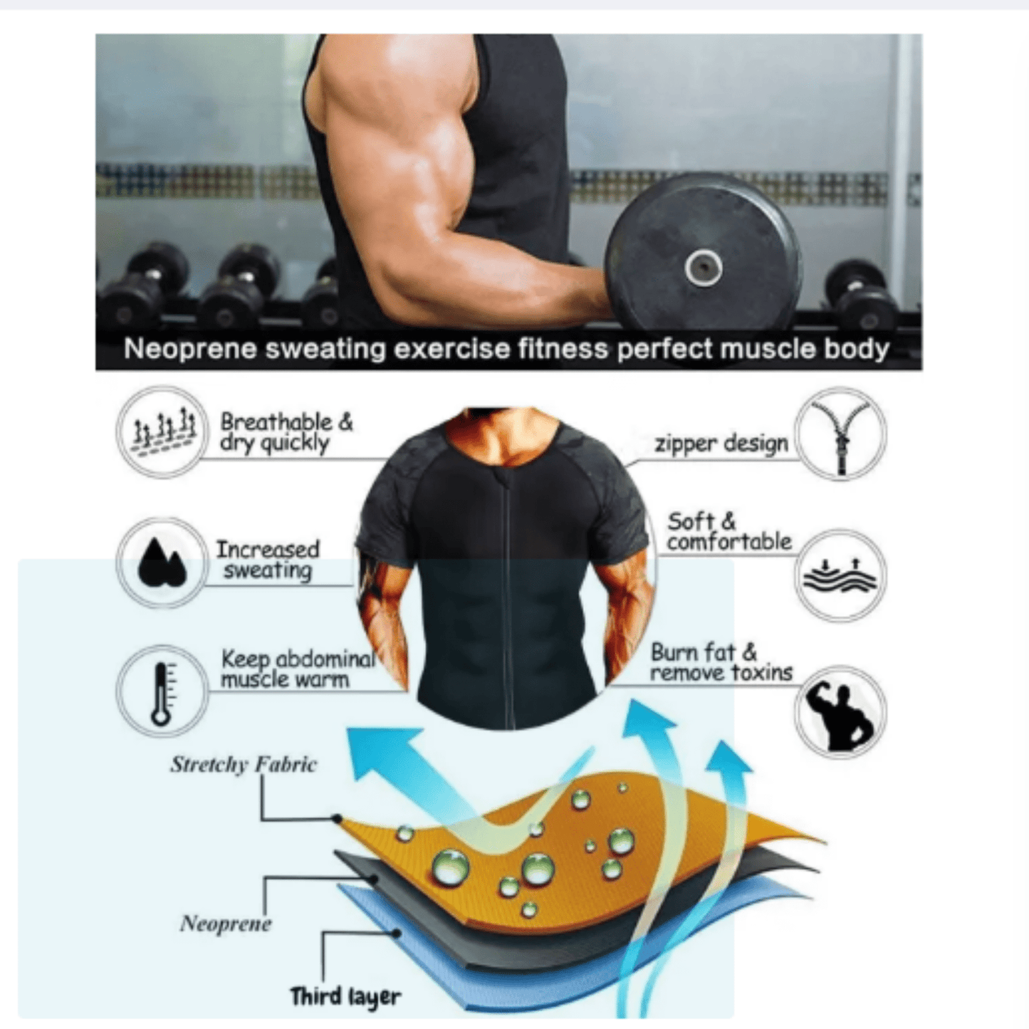 Unisex Neoprene Slimming Vest with Zipper - Majbori